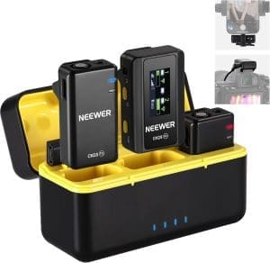 NEEWER CM28 Wireless Lavalier Mikrofon System mit Ladekoffer Rauschunterdrückung 4GB Speicher 9Hrs Aufnahme 48KHz unkomprimierte Audio Ansteckmikrofon Kompatibel mit iPhone iPad Android PC Kamera