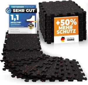 NEOLYMP Bodenschutzmatte Fitness 1 x 8 Matten, extra dicker und robuster Naturkautschuk - Puzzlematte Fitness, Gymnastikmatte, Sportmatte, Fitnessmatte