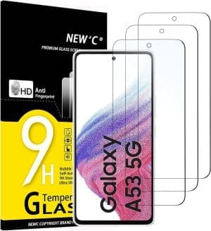 NEW'C 3 Stück, Panzer Schutz Glas für Samsung Galaxy A53 5G, Frei von Kratzern, 9H Härte, HD Displayschutzfolie, 0,33mm Ultra-klar, Ultrabeständig