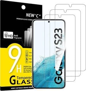 NEW'C 3 Stück, Panzer Schutz Glas für Samsung Galaxy S23, Frei von Kratzern, 9H Härte, HD Displayschutzfolie, 0,26mm Ultra-klar, Ultrabeständig