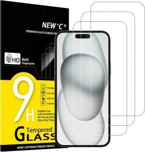 NEW'C 3 Stück, Panzer Schutz Glas für iPhone 16 Plus, iPhone 15 Pro Max, iPhone 15 Plus (6,7 Zoll), Frei von Kratzern, 9H Härte, HD Displayschutzfolie, 0,33 mm Ultraklar, Ultrabeständi