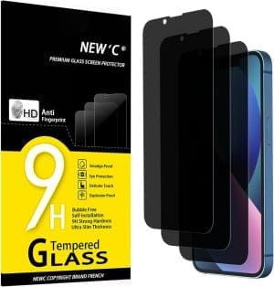 NEW'C 3 Stück, Sichtschutz Panzer Schutz Glas für iPhone 14, iPhone 13, iPhone 13 Pro (6,1 Zoll), Ausgewogener 35-Grad-Schutzwinkel mit Augenschutz, Ultra-Haltbare 9H Härte, Blasenfrei