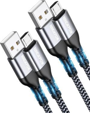 NINGKPOW Micro USB Kabel, (2Stück 1M) Nylon Micro USB Ladekabel High Speed ​​Android Handy Ladekabel für Samsung Galaxy S7/ S6/ S4/ J7/ J5/ Note 5, Huawei P Smart, Redmi, Nokia, Kindle, Wiko – Grau