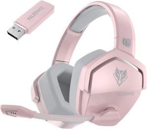 NUBWO G06 Dual Wireless Gaming Headset mit Mikrofon für PS5, PS4, PC, Mobile: 2,4 GHz Wireless + Bluetooth – 100 Stunden – 50 mm – Treiber – Rosa