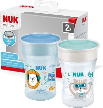 NUK Magic Cup Trinklernbecher | 8+ Monate | 230 ml | auslaufsicherer 360°-Trinkrand | BPA-frei | blau | 2 Stück