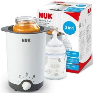 NUK Thermo 3in1 Babyflaschenwärmer | Schonendes Auftauen, Erwärmen und Warmhalten von flüssiger und breiförmiger Nahrung | Korb zum einfachen Herausnehmen | EU-Stecker