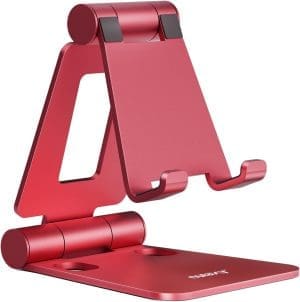 NULAXY Verstellbar Handy Ständer Tisch, Faltbarer Handy Halterung Einstellbar Handyhalter für Schreibtisch Kompatibel mit iPhone 16 15 14 13 12 11 Pro Xs Xr X 8, Huawei, Galaxy, alle Smartphones -Rot