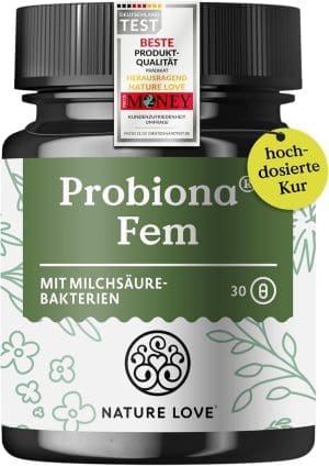 Nature Love® Probiona Fem - Milchsäurebakterien für Intimflora - MIT 5 Milchsäure Kulturen: Lactobacillus rhamnosus, Acidophilus, Crispatus Casei, Fermentum - 30 KAPELN - VEGAN & LABELGEPRÜTE