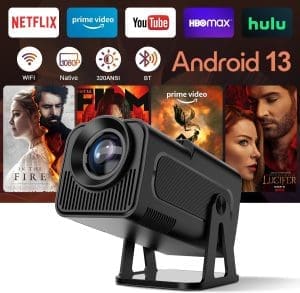 (Netflix Lizenziert) Alwtniet HY320 NTV Smart Beamer mit Offiziellen TV Apps, ChatGPT Sprachassistent, 1080P Native 320 ANSI Movie Portable Projektor mit 5G WiFi und BT5.2 für Heimkino/Outdoor