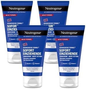 Neutrogena Sofort einziehende Handcreme (75ml), leichte & nicht fettende Feuchtigkeitscreme mit Glycerin + Vitamin E bei trockenen, rissigen Händen (Packung mit 4)