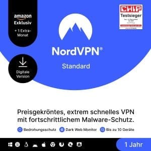 NordVPN Standard, Amazon Exklusiv, 10 Geräte, 1 Jahr + 1 Extramonat, digitaler Code