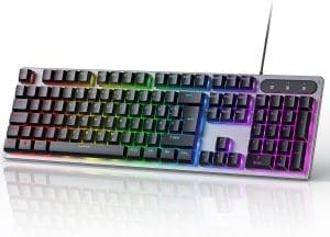 OMOTON Kabelgebundene Gaming Tastatur, Vollformatige Tastatur mit Multimedia-Tasten für Windows, 26 Tasten ohne Konflikte, Deutsches QWERTZ Layout