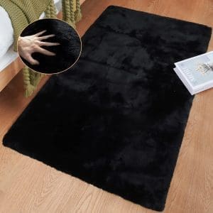 ORINOVA Teppich Waschbar Flauschig Schwarz Fellteppich 60x90 cm Kunstfell Kurzflor Teppich Wohnzimmer Schlafzimmer Kinderzimmer Deko Weich Rechteckig