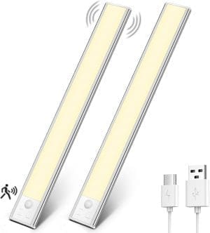 OUILA Led Unterbauleuchte küche Schrankbeleuchtung mit Bewegungsmelder 31cm Ultradünnes dimmbar LED Sensor Licht Aufladbare Kabellose Unterbauleiste Schranklicht Lichtleiste Nachtlampe, Warmes Licht