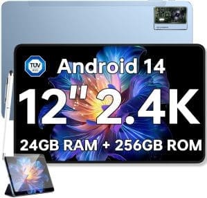 OUKITEL OT5S Tablet Android 14-12 Zoll 2K Tablets, 24(6+18) GB RAM +256GB ROM (2TB TF) Gaming Tablet, 8250mAh Akku, Octa-Core, 16MP Kamera, 4G Dual SIM Tablet PC/5G WiFi/TÜV/ GPS, inkl. Stift und Hülle