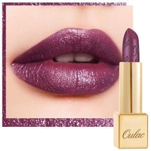 OULAC Lippenstift Metallic Glanz Finish, Glitzer Lippenstift Lila mit Lang Anhaltendem 3D-Glanz, Intensive Farbe, Cremige und Feuchthaltende Formel, Vegan, 4,3g, (22) Virtual Violet