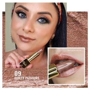 OULAC Lippenstift Metallic Glanz Finish, Kein Körniges Gefühl Lippenstift mit langanhaltender Feuchtigkeit, feuchtigkeitsspendend und wasserdicht, Vegan, 4,3 g, (09) Guilty Pleasure