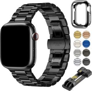 OULUOQI für Apple Watch Armband 45mm 44mm 49mm 42mm 40mm 41mm 38mm Herren Damen, Business Metall Edelstahl Ersatzband Kompatibel mit Ultra 2/Ultra SE iWatch Series 9 8 7 6 5 4 3 2 1