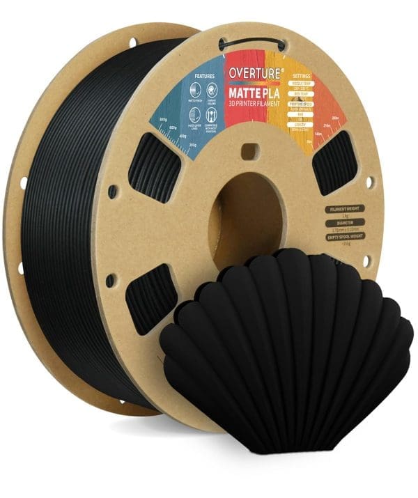 OVERTURE Mattes PLA-Filament aufgerüstet 1,75 mm, 1 kg (2,2 lbs) Spule, Maßgenauigkeit +/- 0,03 mm Filament für 3D-Drucker (Schwarz)