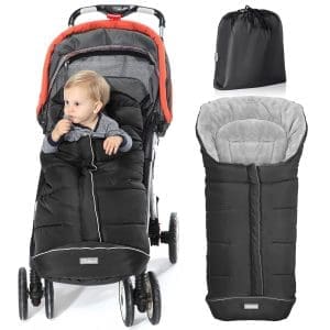 Orzbow Fußsack für Kinderwagen, Buggy, Babyschale, Babyfußsack, Schlafsack, Winterfußsack mit Reißverschluss, waschbar, für alle Kinderwagen geeignet (Groß, Schwarz)