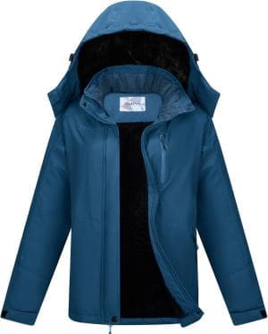 OutPro Skijacke Damen mit wasserdichter Regenjacke, winddicht, warm, Winterjacke mit Kapuze, abnehmbarer, mit Reißverschlusstaschen, Snowboardjacke, geeignet für Outdoor-Aktivitäten, Skifahren