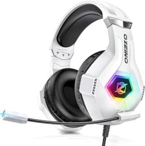 Ozeino Gaming Headset für PS4 PS5 PC mit 3D Surround Sound Headset mit Mikrofon Kopfhörer Noise Cancelling RGB Lichter für Gamer