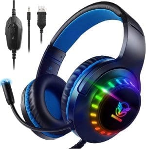 Pacrate RGB Gaming Headset für PS4/PS5/Xbox One/PC/Nintendo Switch, PS4 Kopfhörer mit Kabel Xbox Headset mit Mikrofon, Noise Cancelling PS5 Headset mit RGB Lichtern