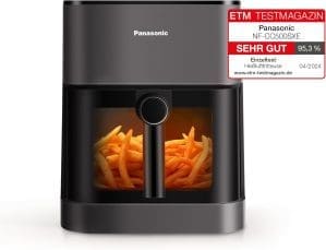 Panasonic NF-CC500SXE Heißluftfritteuse mit Sichtfenster, 5 l, 80–200 °C, digitaler Timer & LCD-Display, sanfte Dampfzugabe, 11 Voreinstellungen, einfache Reinigung, Airfryer Mattgrau