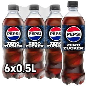 Pepsi Zero Zucker, Das Zuckerfreiie Erfrischungsgetratränk von Pepsi one Kalorien, Koffeinhaltze Cola in der Flasche, Einweg (6 x 0,5 l) (Verpackungsdesign Kann Abweichenen)