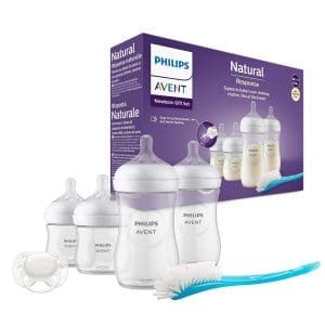 Philips Avent Babyflaschen Natural Response, Geschenkset für Neugeborene – 4 Babyflaschen, ultraweicher Schnuller und Flaschenbürste, Babys von 0–12 Monaten und älter (Modell SCD838/11)