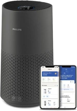 Philips Luftreiniger der Serie 1000i, Entfernt Keime, Staub und Allergene in Räumen bis zu 78 m², Schlafmodus, Grau und Schwarz (AC1715/11)