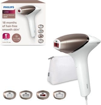 Philips Lumea 8000-Serie, IPL-Haarentfernungsgerät, Alternative Zurlhaarentfernung, Senseiq Technologie, 4 Aufsätze für Körper, Getenten, Bikinizon und Achselhölen, Modell Bri948/00