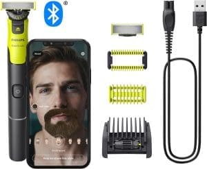 Philips OneBlade 360 ​​Face & Body mit App-Anbindung – Elektrischer Bartschneider, Rasierer und Bodygroom mit 360-Technologie, verstellbarer 5-in-1-Trimmaufsatz, 1x Körper-Kit, QP4631/30