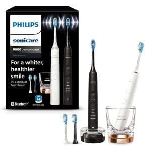 Philips Sonicare DiamondClean 9000 Elektrische Zahnbürste, Doppelpack, mit Sound-Technologie inklusive App, Drucksensor, 4 Reinigungsmodi, 3 Intensitätsstufen, Schwarz und Roségold, Modell HX9914/61