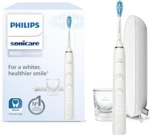 Philips Sonicare DiamondClean 9000 HX9911/27, Schallzahnbürste mit 4 Reinigungsprogrammen, Timer, USB-Reiseladeetui und Ladeglas, Weiß