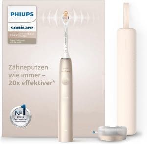 Philips Sonicare DiamondClean Prestige 9900 – Elektrische Schallzahnbürste mit 1x A3 Premium-All-in-One-Bürstenkopf und Ladeetui in Champagner (Modell HX9992/11)