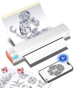 Phomemo M08F Tattoo Drucker, Tattoo Stencil Drucker Schablonendrucker mit 10pcs Transferpapier, Thermodrucker Tattoo Kompatibel mit Phone Tablet PC für Tattoo Künstler und Anfänger (Weiß)