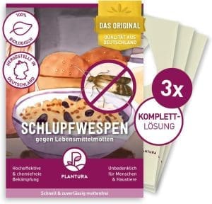 Plantura Schlupfwespen gegen Lebensmittelmotten, Komplett-Lösung mit 9 Karten (3 Karten à 3 Lieferungen) - hochwirksame & nachhaltige Bekämpfung, Alternative zu Mottenkugeln