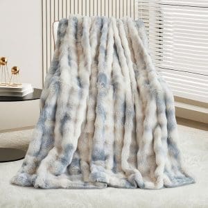 Plüsch Kuscheldecke Flauschig Decke - Super Weiche Kuschelige Fuzzy Bettdecken 1200GSM Kaninchen Kunstfell Decke Leichte Decken Warme Kuscheldecke für Couch Bett Sofa (Farbverlauf Blau Grau)