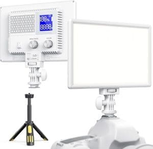 RALENO 116 LED Kamera Video Licht, 12W 600Lux Videoleuchte mit Mini-Stativ und Eingebauter 4000mAh Akku CRI95+ 3200-5600K, USB Videolicht für YouTube TikTok Zoom Fotografie Konferenzen Live-Streaming