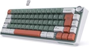 RK ROYAL KLUDGE R65 Gaming Tastatur 60 Prozent mit Knopf, Gasket Mechanische Tastatur Kabellos Bluetooth/2.4G/USB-C RGB PBT Tastenkappen QWERTZ QMK/VIA, Hot Swap Linearer Creamy Switches