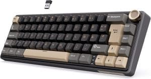 RK ROYAL KLUDGE R65 Mechanische Tastatur Kabellos, 60% Prozent Gaming Tastatur QWERTZ Gasket RGB mit Knopf und PBT Tastenkappen, Bluetooth/2.4G/USB-C QMK/VIA, Hot Swap Linearer Creamy Switches