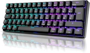 RK61 RGB Gaming-Tastatur, 2,4 GHz Wireless/Bluetooth/Wired 60% Mechanische Tastatur 61 Tasten, Hot-Swap-fähiger Roter Schalter mit RGB-Beleuchtung, Kompatibel für Win/Mac, Schwarz (QWERTZ)