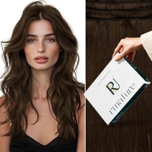 RUNATURE Echthaar Tressen Zum Einnähen Braun 35cm Kurzes Menschliches Haar Tressen Echthaar Braun Glatt Extensions Echthaar Tressen Braun Haarverlängerung 100g #4