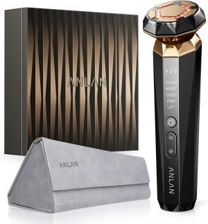 Radiofrequenz Gerät Gesicht,ANLAN 18K Gold Gesichtsmassagegerät Gegen Falten 5 in 1 Gesichtsmassagegerät EMS Mikrostrom Gerät Gesicht V Face Beauty Meter Lichttherapie Gesicht Anti Aging Gerät