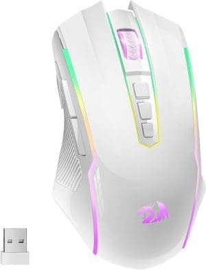 Redragon Gaming Maus Kabellose, RGB Wiederaufladbare Gaming-Maus mit 9 Macro Editing Programmierbare Tasten/8000 DPI, Ergonomische Wireless Gaming Maus, 70 Stunden für PC/Mac Gamer, Weiß