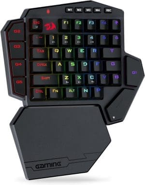 Redragon K585 PRO kabellose einhändige mechanische Tastatur, 42 Tasten, 3-Modus RGB 40% Gaming-Tastatur mit 7 integrierten Makrotasten, abnehmbare Handgelenkstütze, langlebiger Akku (brauner Schalter)