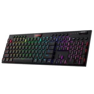 Redragon K618 Horus Mechanische RGB-Tastatur, Bluetooth/2,4 GHz/kabelgebundene Tri-Mode Flache Tasten Gaming-Tastatur mit kabelloser Verbindung, dedizierter Mediensteuerung und linearem roten Schalter