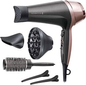 Remington Haartrockner Ionen (Locken & Wellen & Glatt) Curl-Straight (2200W, INKL 3 Stylingaufsätze: Konisch & Locken-Stylingdüse & Diffusor, 45 mm Rundbürste & Klammern, 3 Heiz & 2 Gebläsestaufen) D5707)