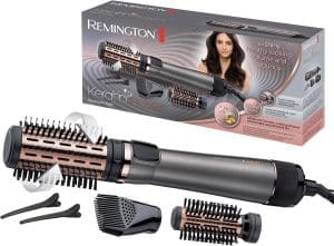 Remington Warmluftbürste rotierend (automatisch) Keratin Protect (inkl.3 Aufsätze: 2 Rundbürsten+Haaransatz-Booster für mehr Volumen) + Haarklammern, Keramikbeschichtung mit Mandelöl, AS8811,Grau